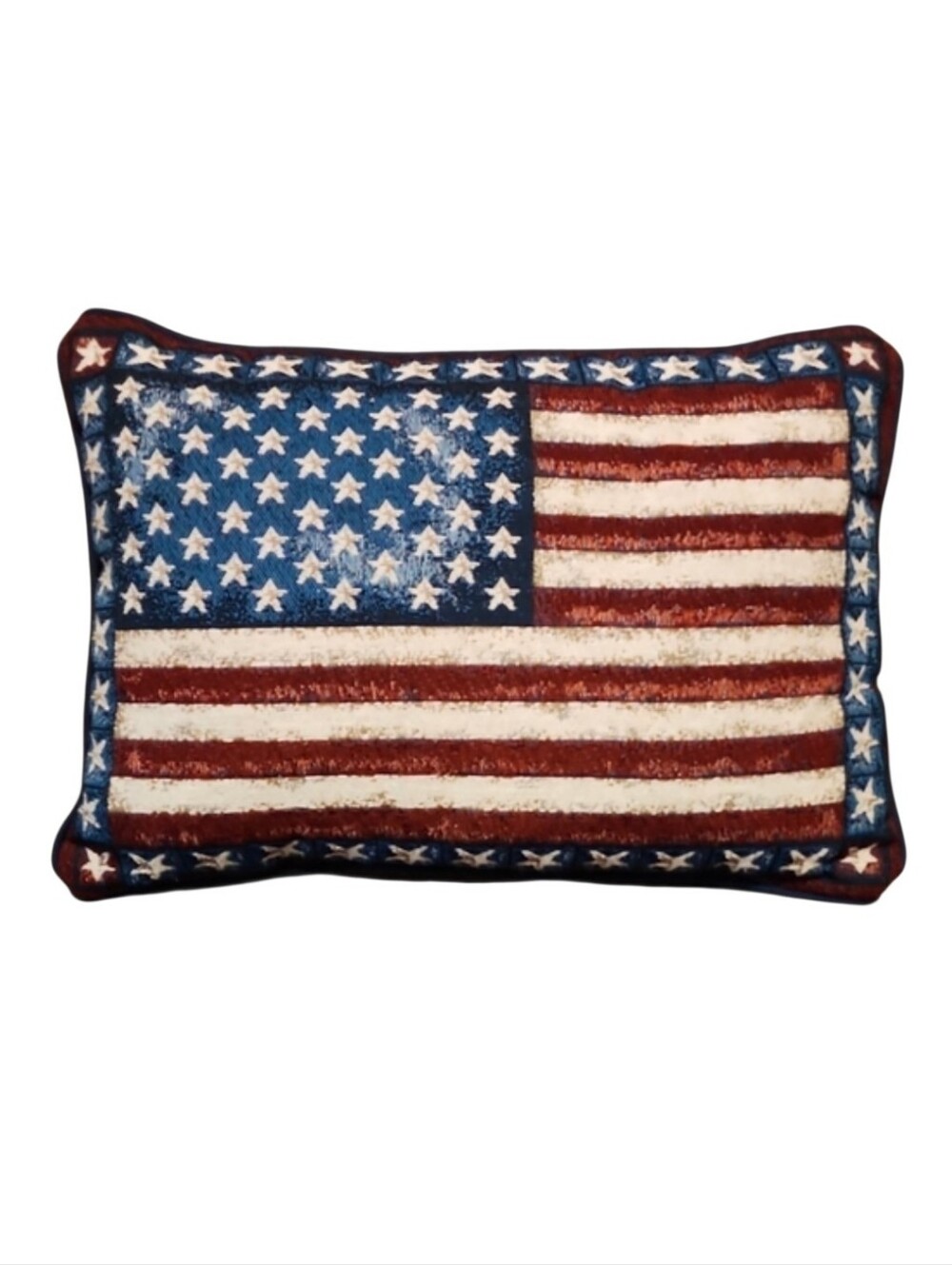American Flag Patriotic Tapestry Woven Stars & Stripes USA Throw Pillow NWT